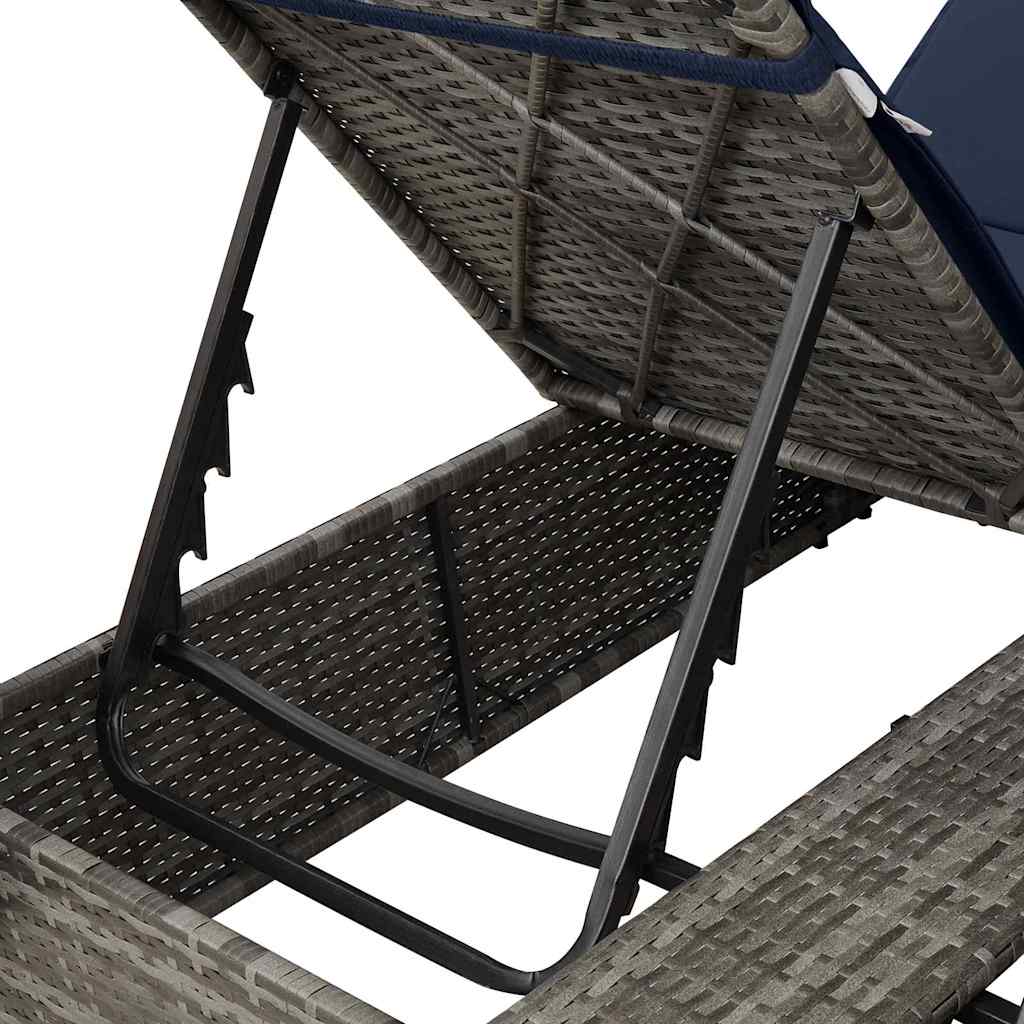 Ensemble de 2 chaises longues doubles en rotin gris et bleu marine de grande taille