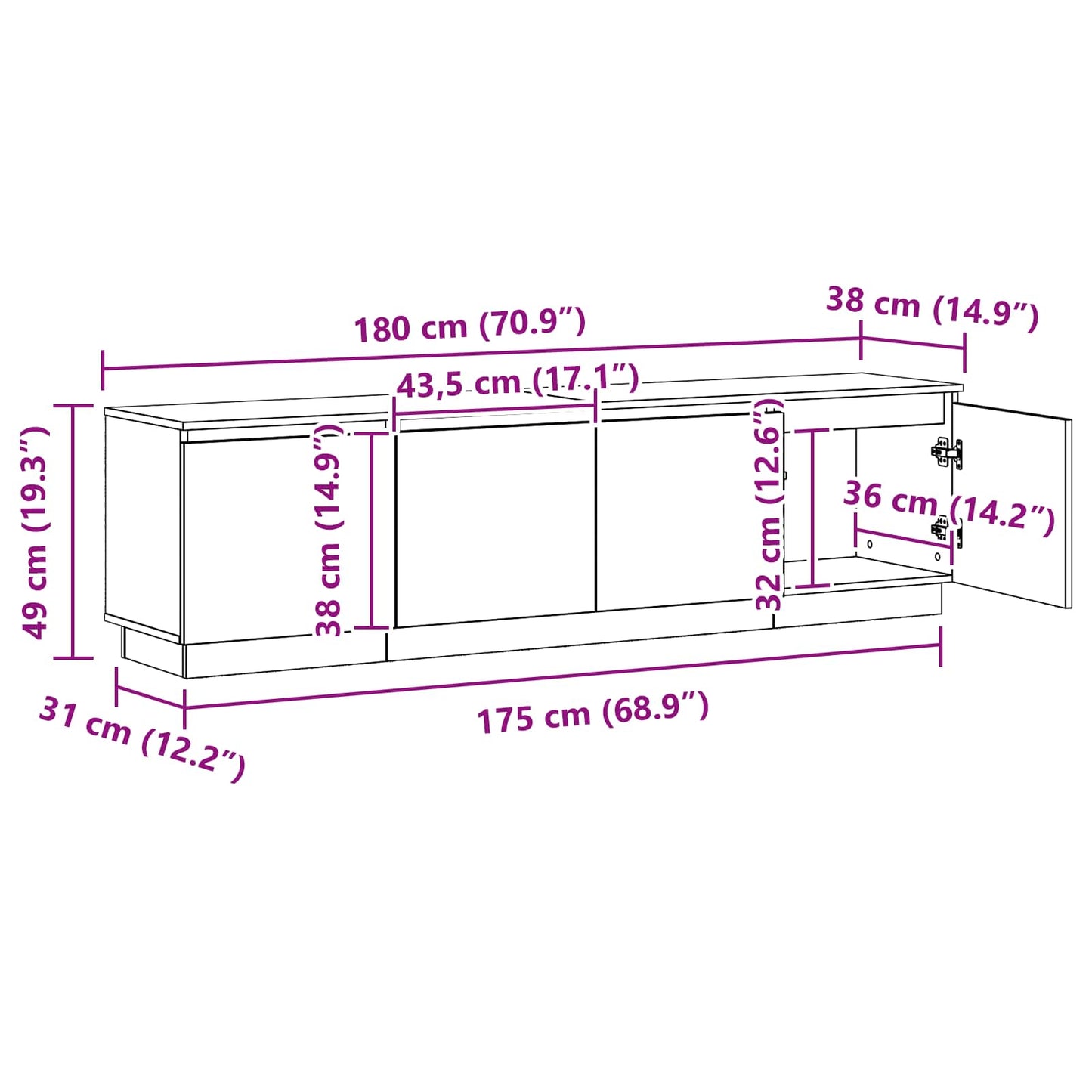 TV-Schränk Sonoma-Eiche 180 x 38 x 49 cm Holzwerkstoff