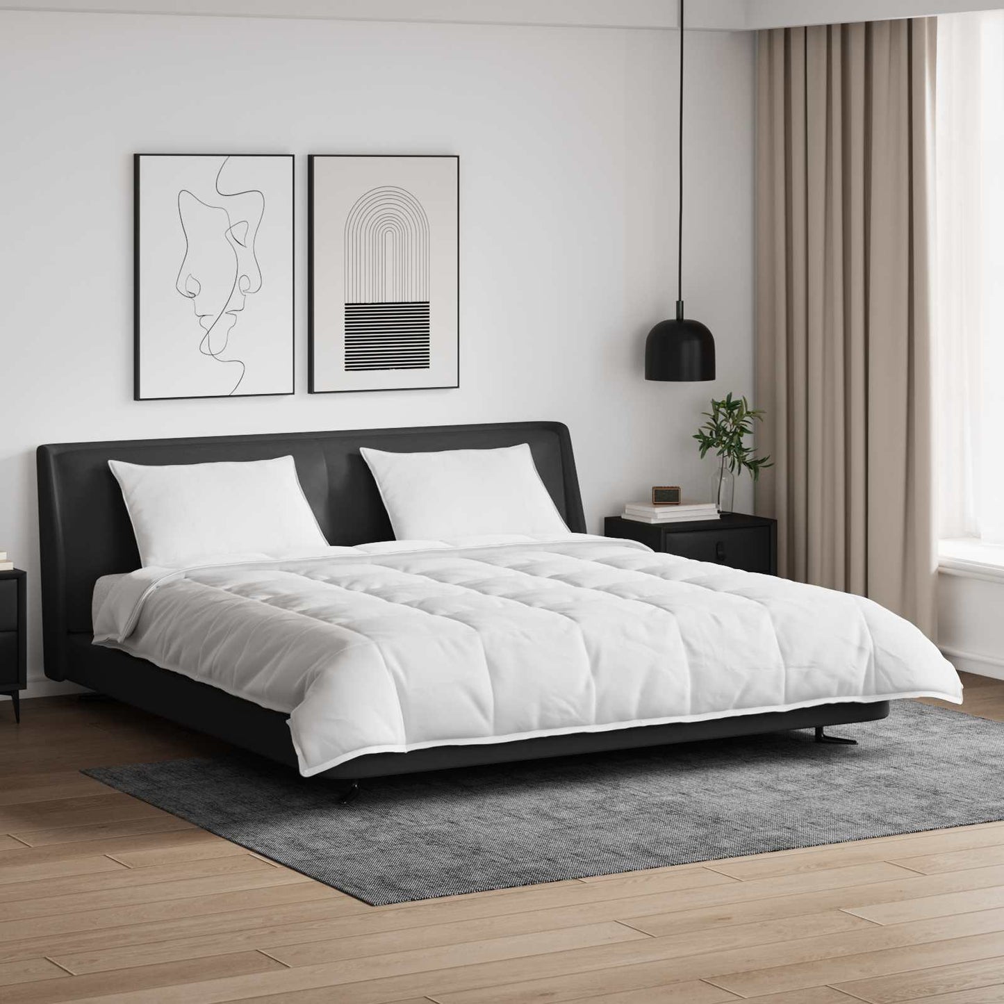 Bettdecken Set mit Kissen 3 pcs Weiß Mikrofaser und Baumwolle