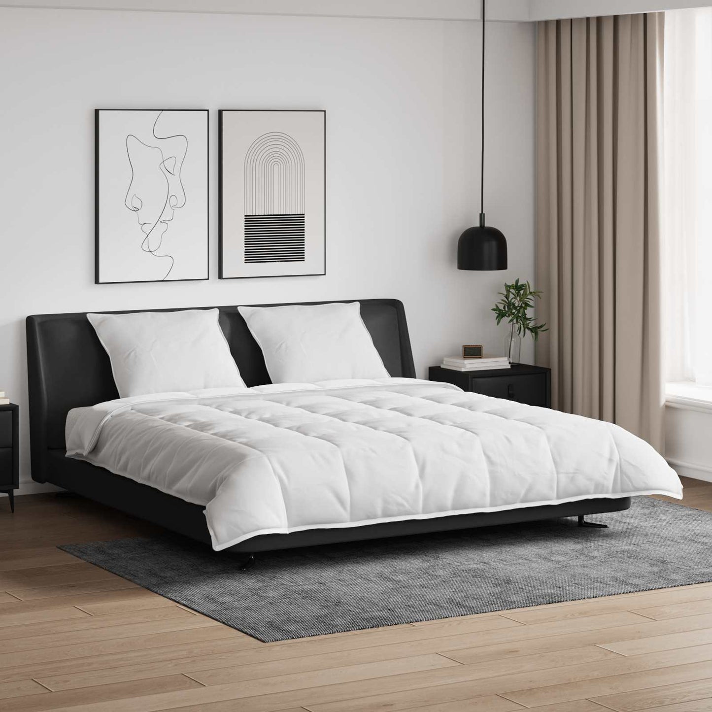 Bettdecken Set mit Kissen 3 pcs Weiß Mikrofaser und Baumwolle