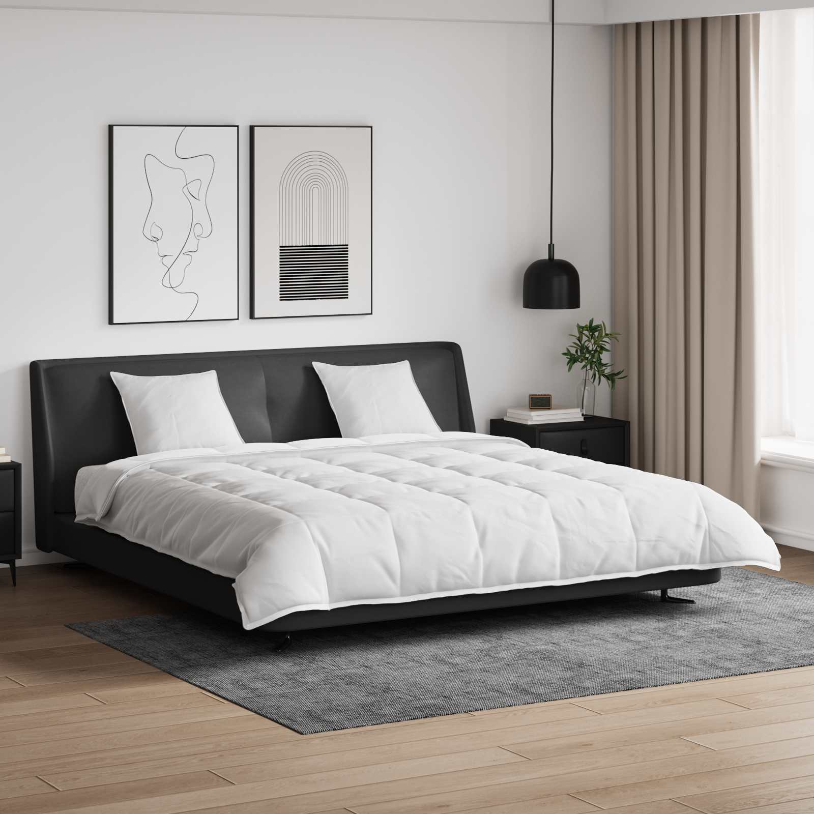Bettdecken Set mit Kissen 3 pcs Weiß Mikrofaser und Baumwolle