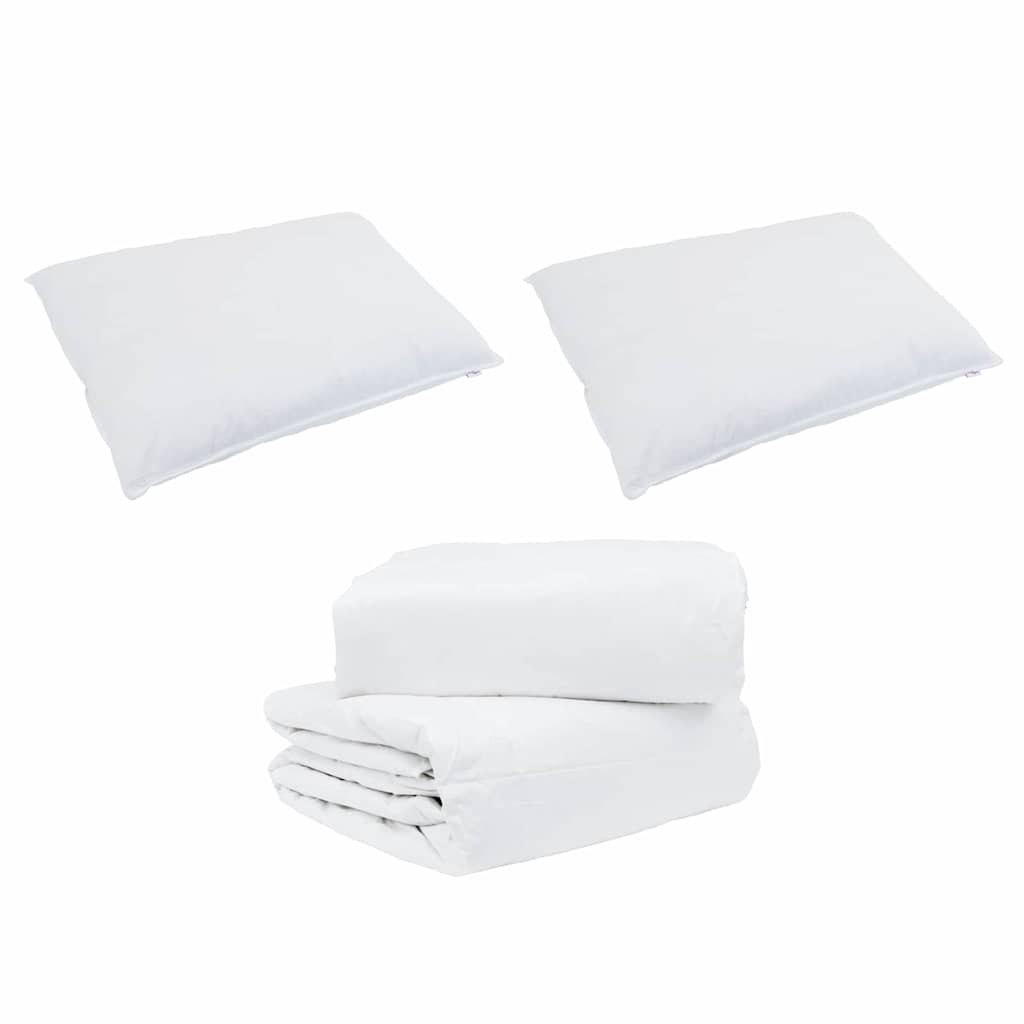 Bettdecken Set mit Kissen 3 pcs Weiß Mikrofaser und Baumwolle