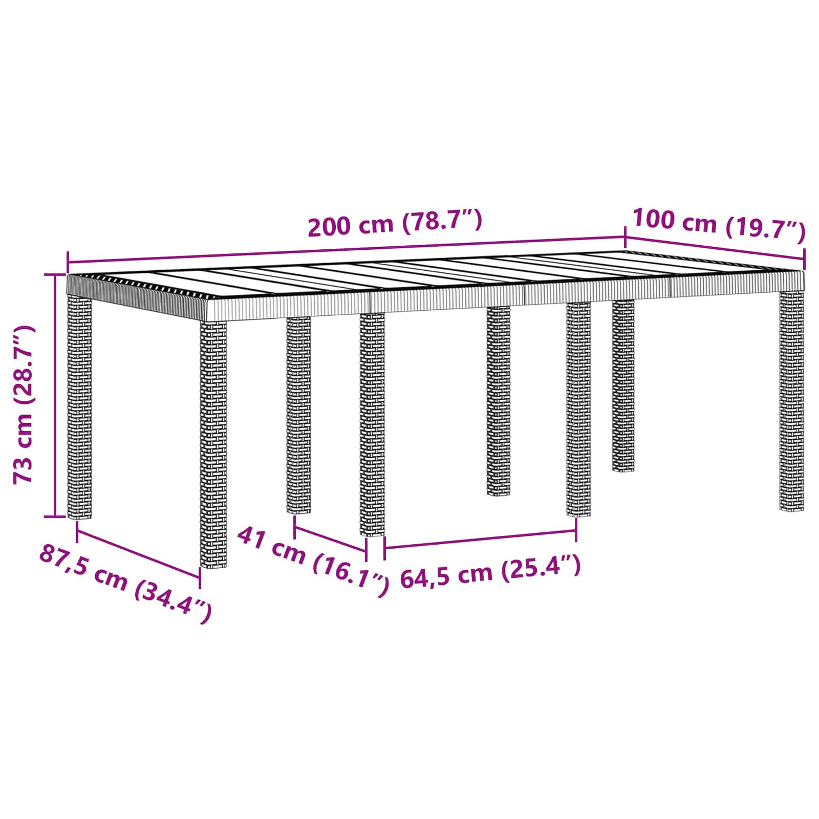 Wetterfester Gartentisch Anthrazit 200 x 100 x 73 cm
