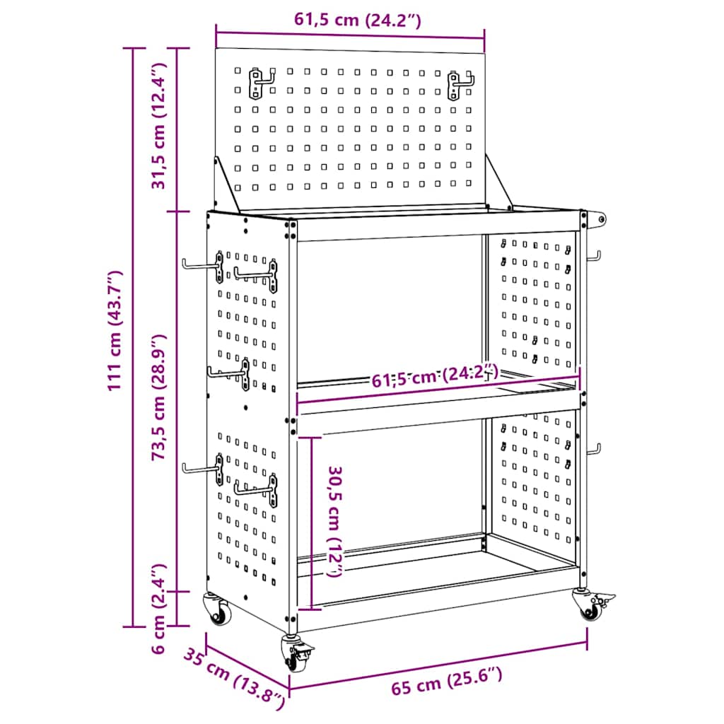Werkzeugwagen Olivgrün 65 x 35 x 111 cm Kaltgewalzter Stahl
