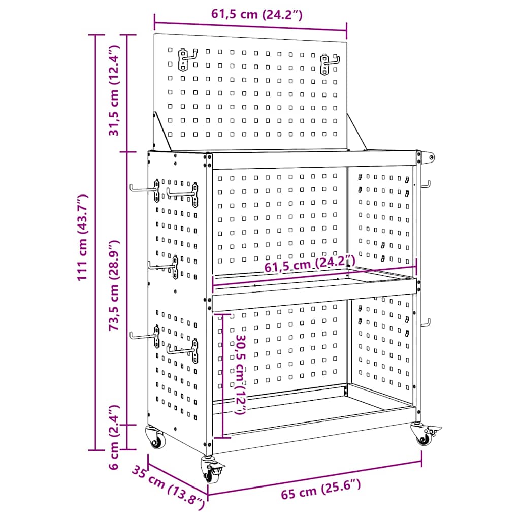 Werkzeugwagen Anthrazit 65 x 35 x 111 cm Kaltgewalzter Stahl