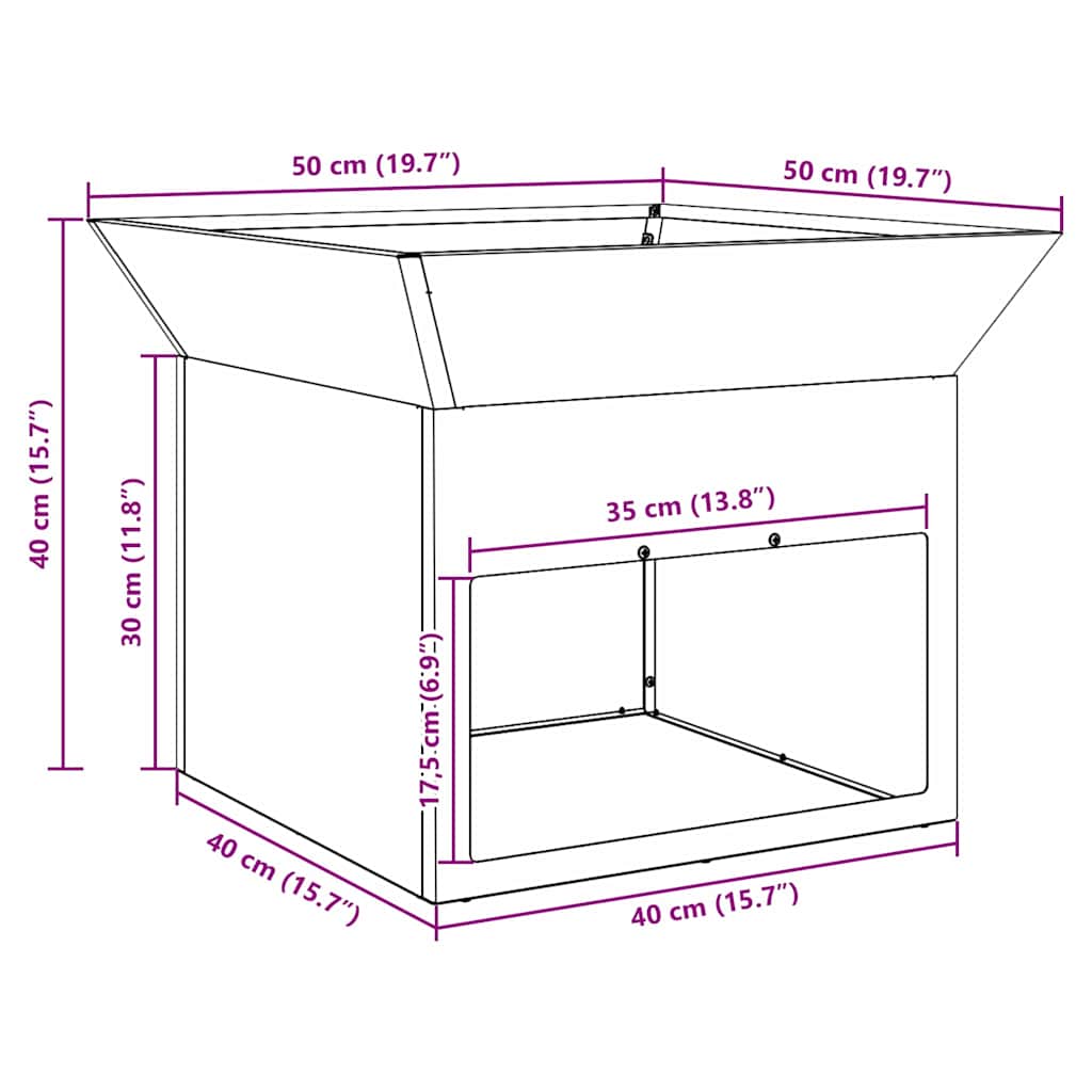 Feuerstelle Rostoptik 50 x 50 x 40 cm Wetterfeststahl