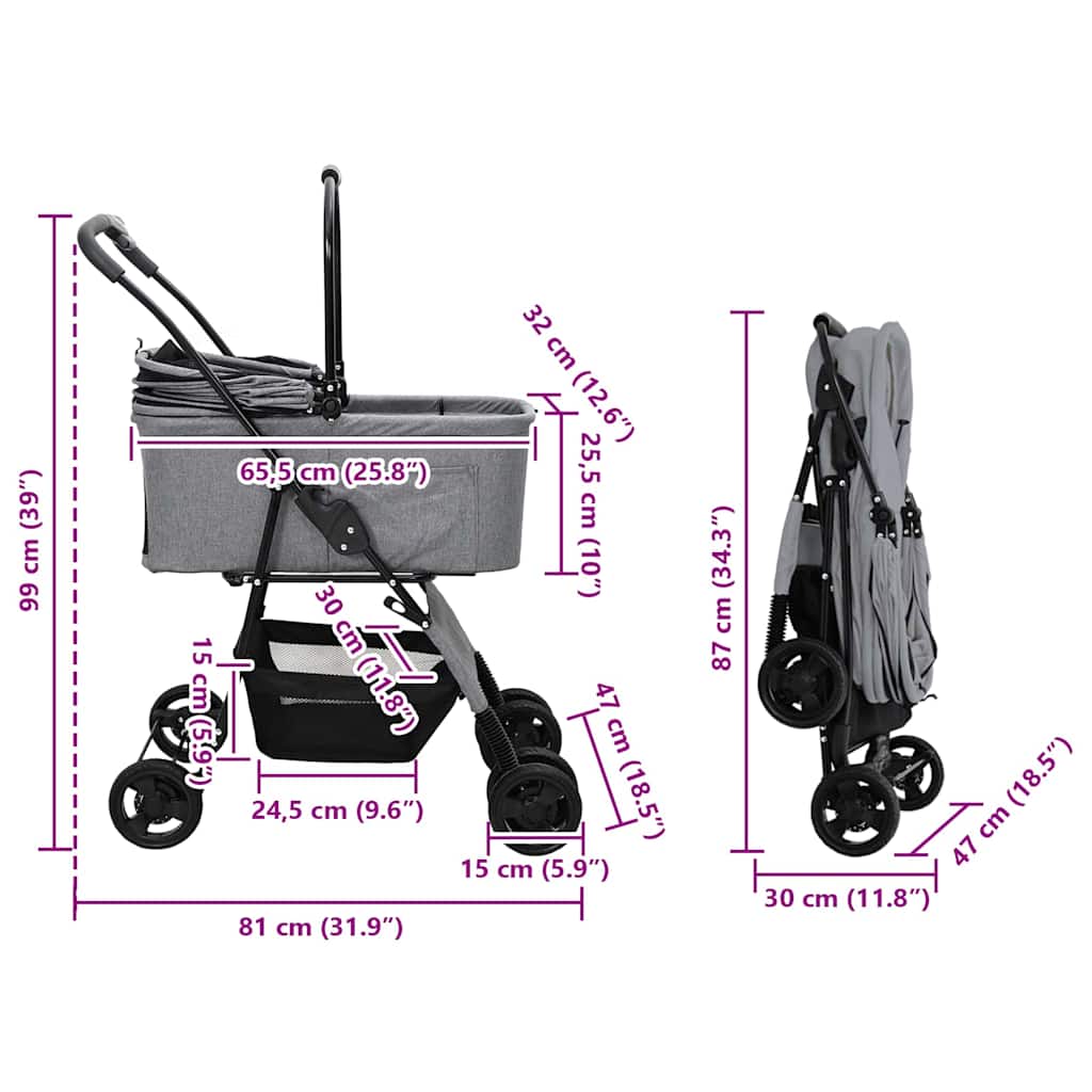 Faltbarer Haustierwagen Grau 81 x 47 x 99 cm Polyester