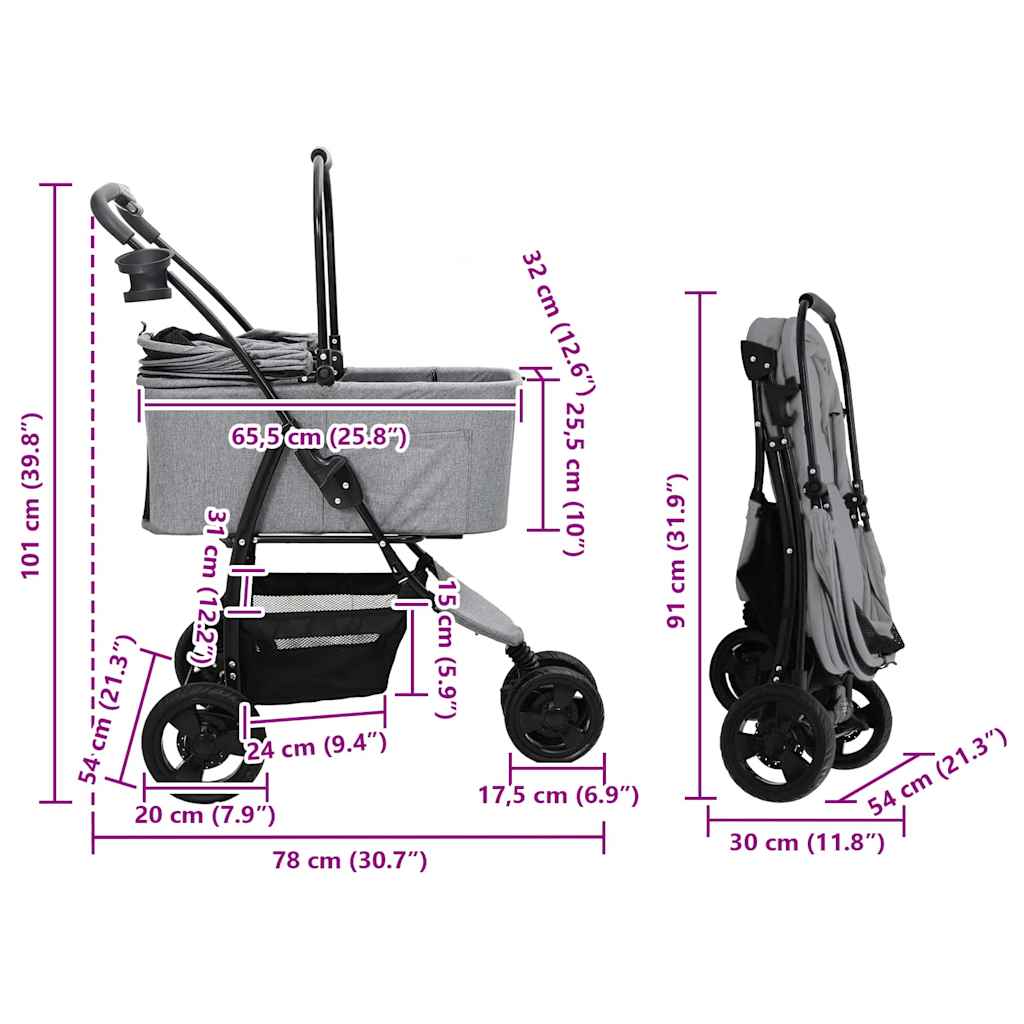 Faltbarer Haustierwagen Grau 78 x 54 x 101 cm Polyester