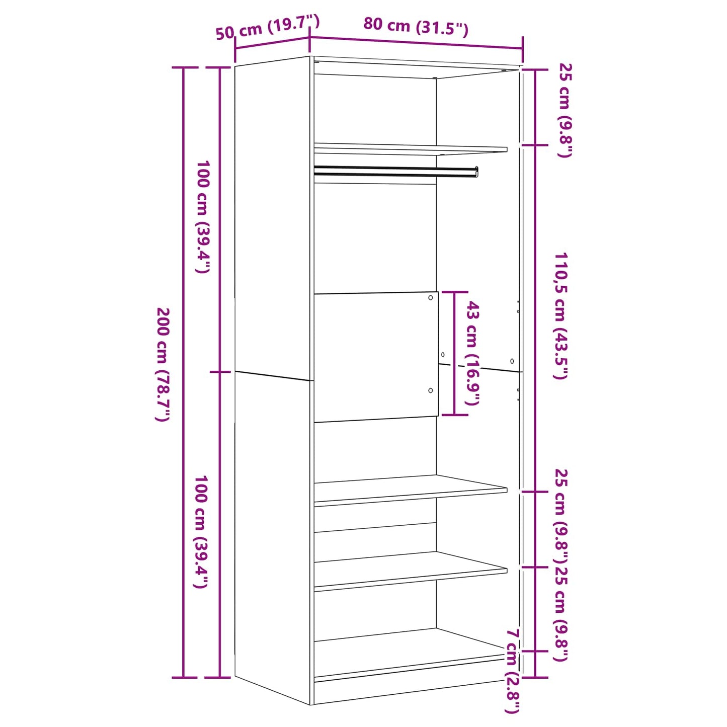 Kleiderschrank Artisan-Eiche 80 x 50 x 200 cm Holzwerkstoff