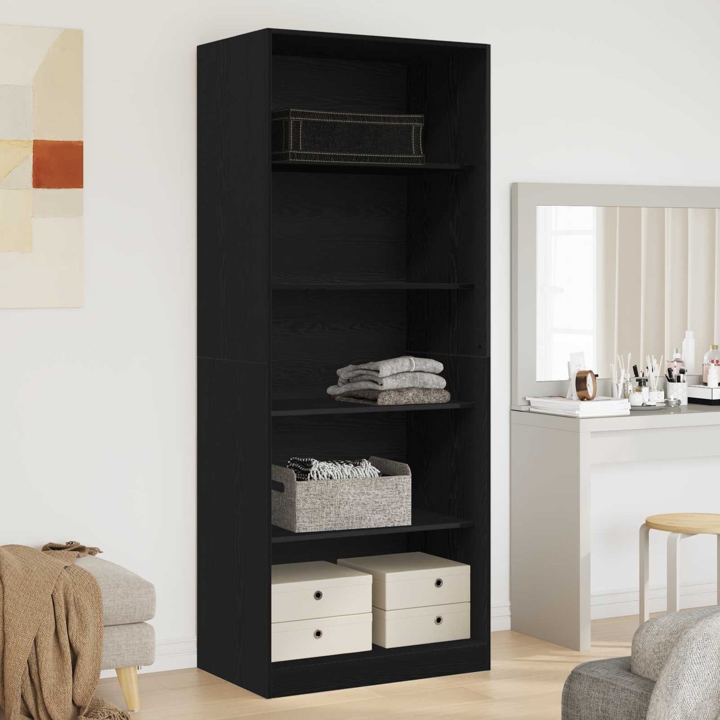 Kleiderschrank mit Regal Schwarz Eichen-Optik 80 x 50 x 200 cm