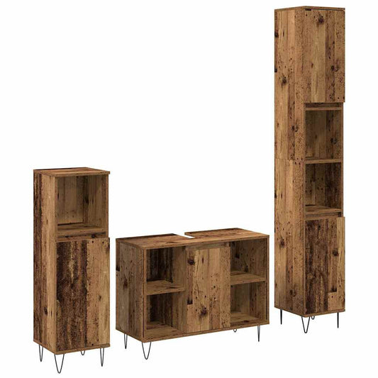 Badezimmermöbel-Set 3 stk. Altholz 30 x 30 x 180 cm