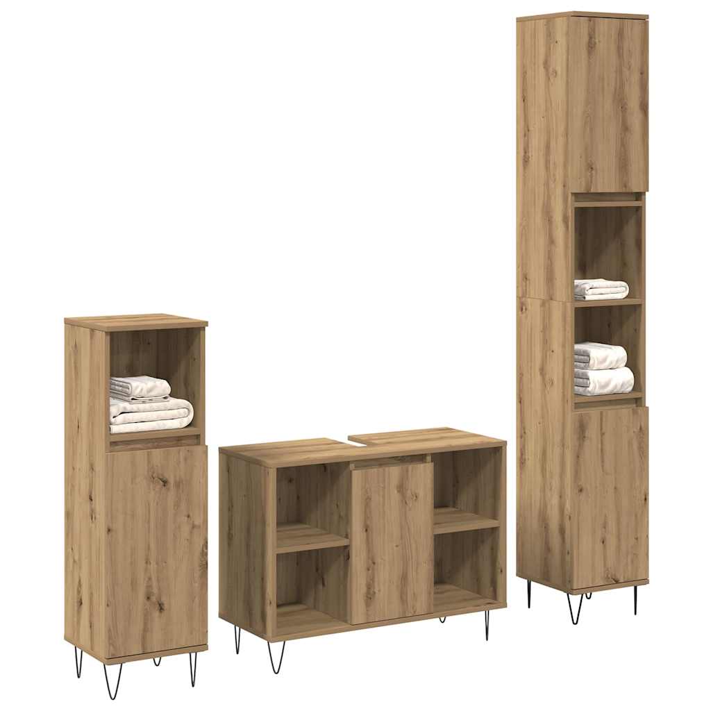 Badezimmermöbel-Set mit Regal 3 pcs Artisan-Eiche Holzwerkstoff
