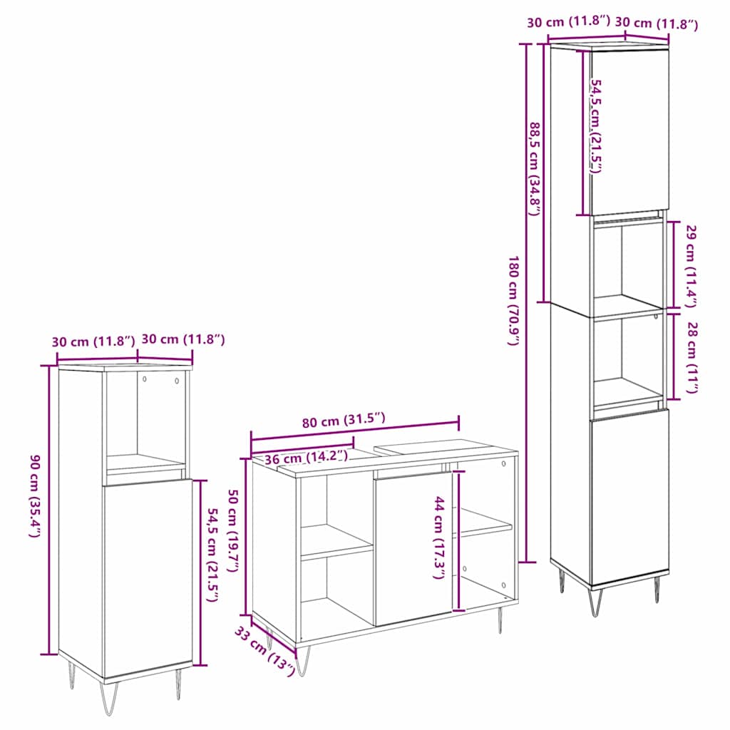 Badezimmermöbel-Set mit Regal 3 pcs Artisan-Eiche Holzwerkstoff