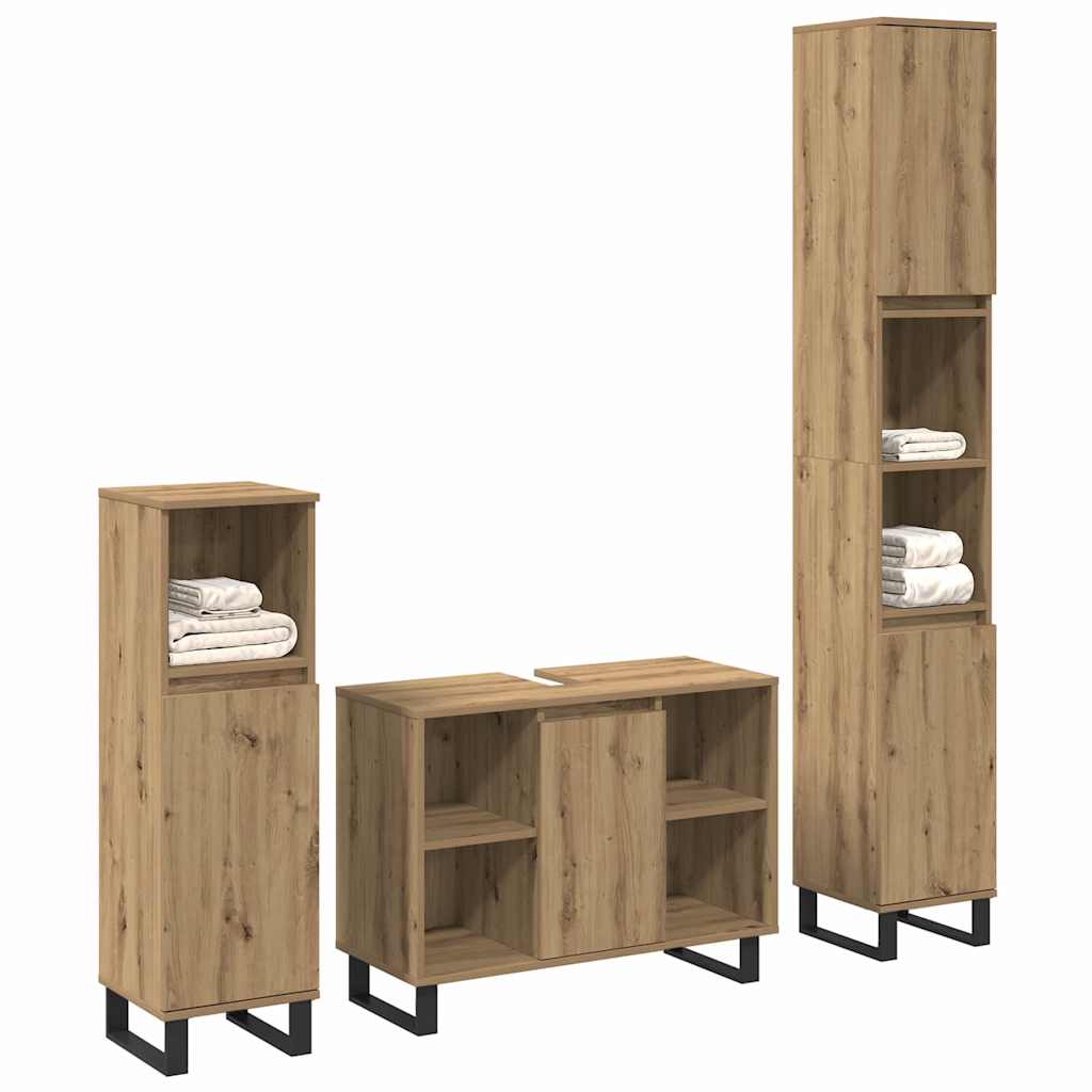 Badezimmermöbel-Set 3 stk. Braun 30 x 30 x 180 cm Holzwerkstoff