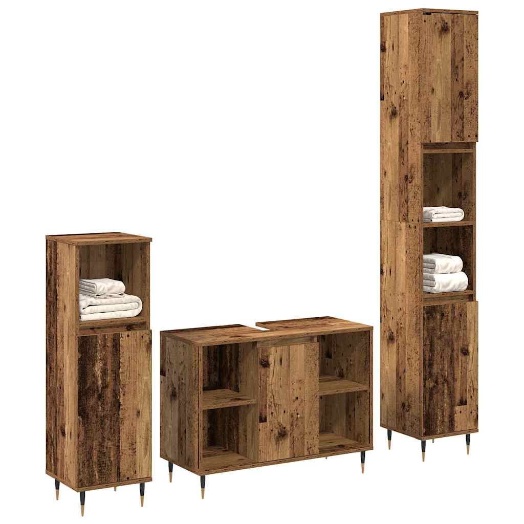 Badezimmermöbel-Set mit Regal 3 pcs Altholz Holzwerkstoff