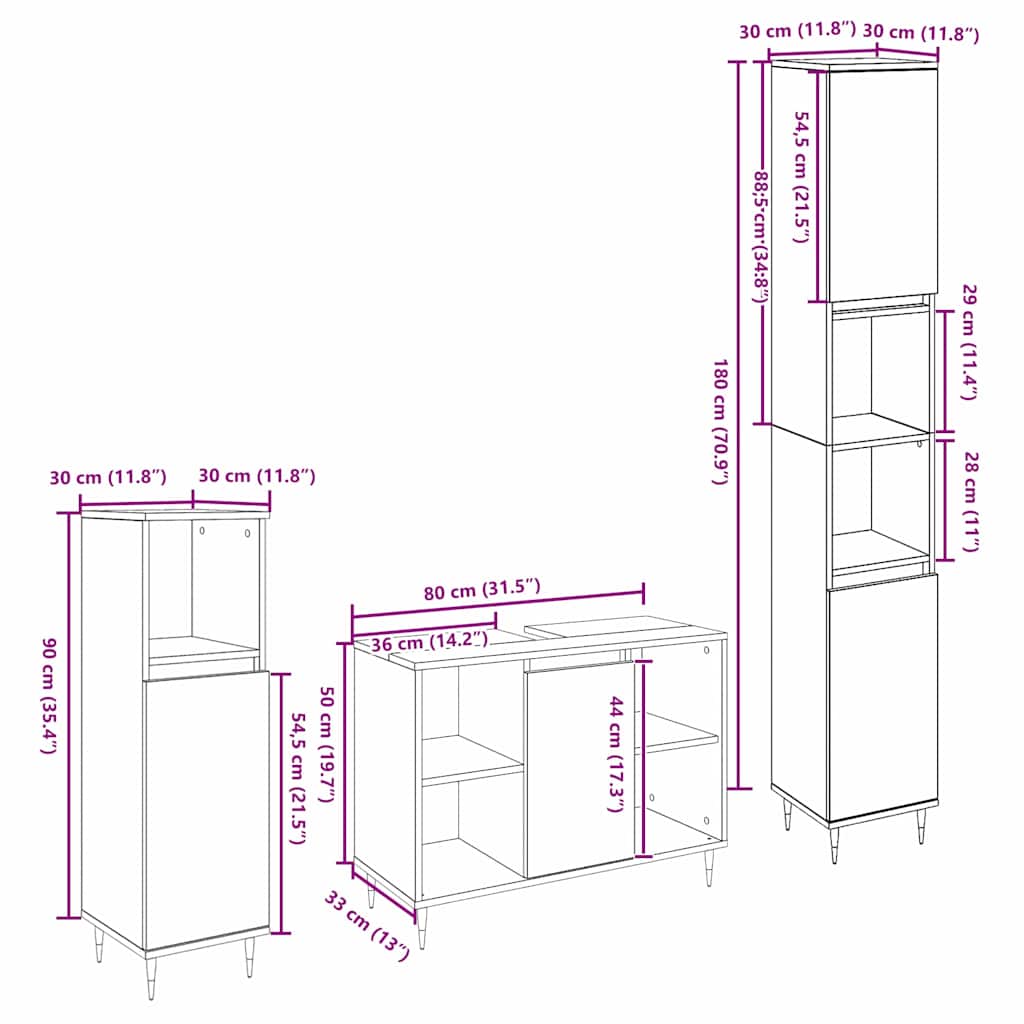 Badezimmermöbel-Set mit Regal 3 pcs Altholz Holzwerkstoff