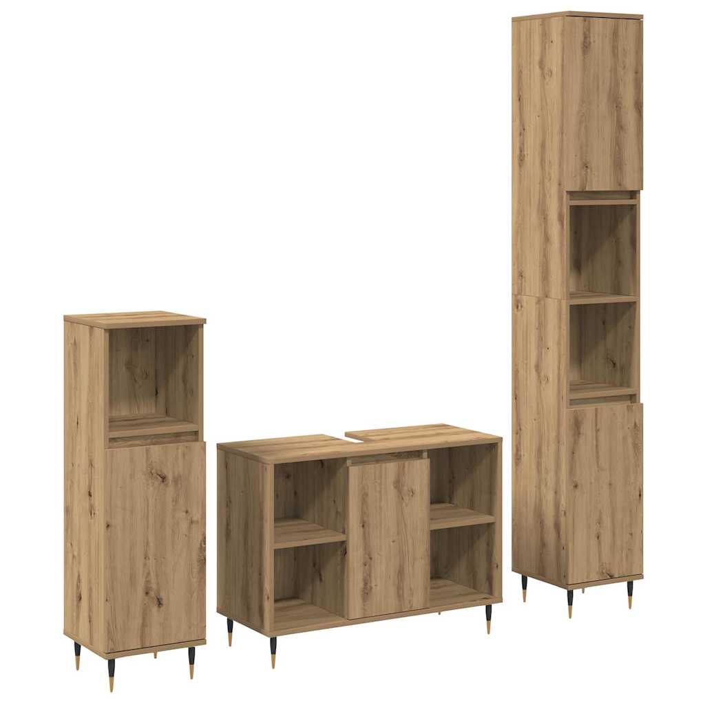 Badezimmermöbel-Set mit Regal 3 pcs Artisan-Eiche Holzwerkstoff