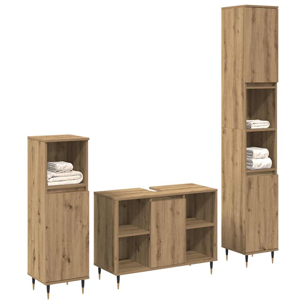 Badezimmermöbel-Set mit Regal 3 pcs Artisan-Eiche Holzwerkstoff
