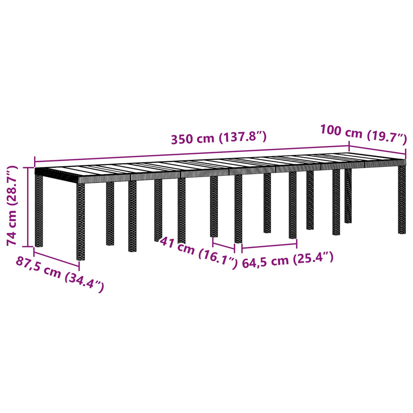 Gartentisch Braun 350 x 100 x 74 cm Poly-Rattan