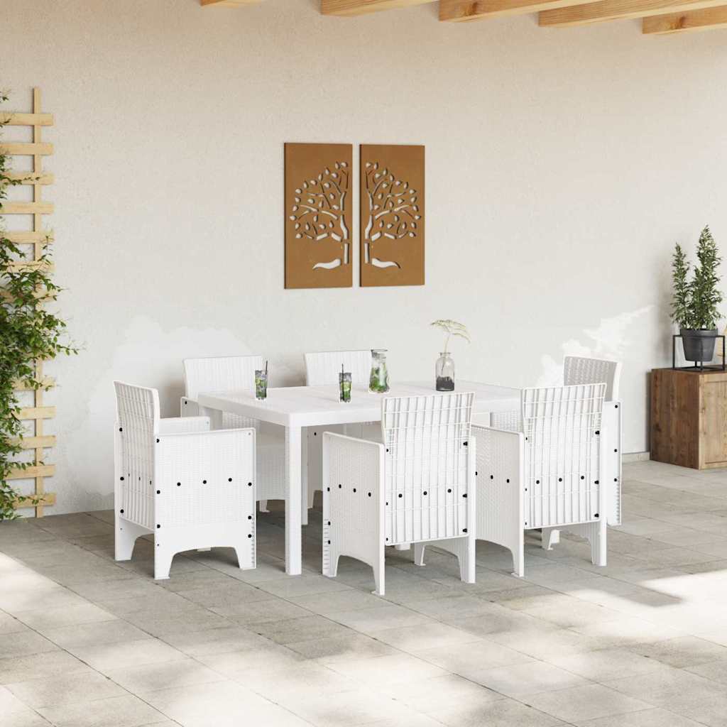 Garten Essgruppe 7 stk. Weiß Polt Rattan