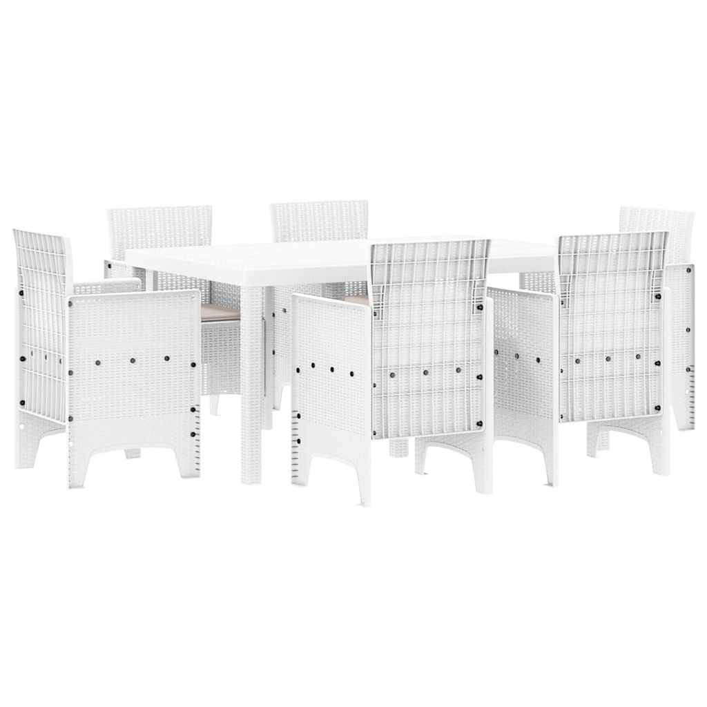 Garten Essgruppe 7 stk. Weiß Polt Rattan