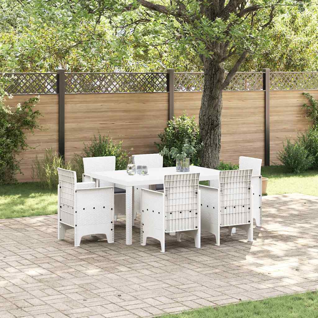 Garten Essgruppe 7 stk. Weiß Polt Rattan