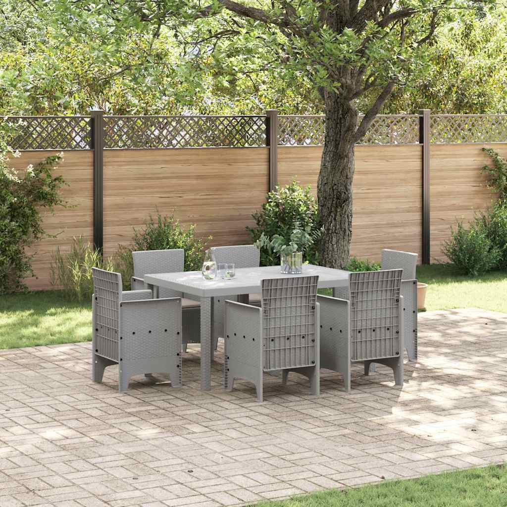 Garten Essgruppe 7 stk. Hellgrau Polt Rattan