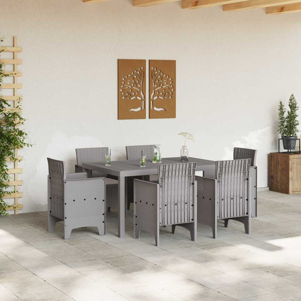 Garten Essgruppe 7 stk. Hellgrau Polt Rattan