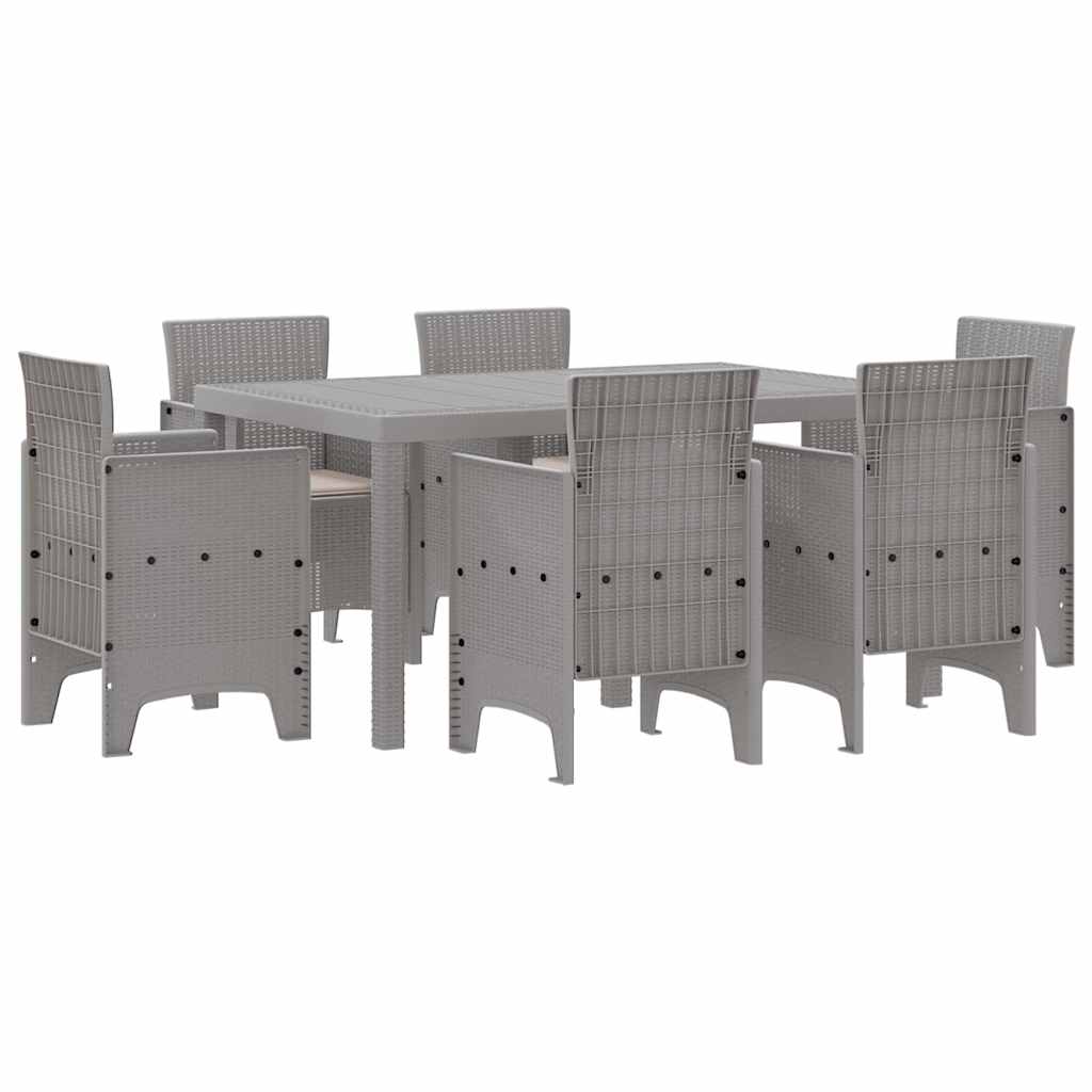 Garten Essgruppe 7 stk. Hellgrau Polt Rattan