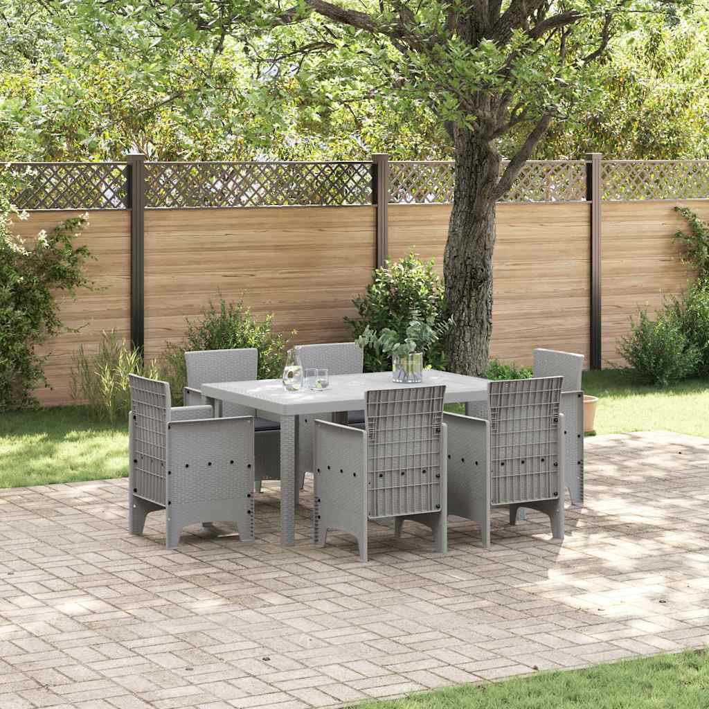 Garten Essgruppe 7 stk. Hellgrau Polt Rattan