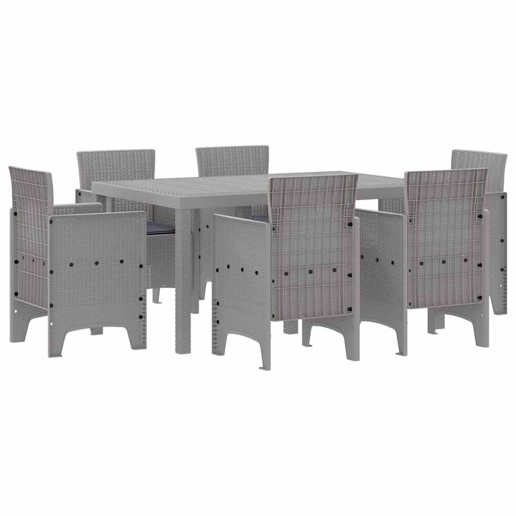 Garten Essgruppe 7 stk. Hellgrau Polt Rattan