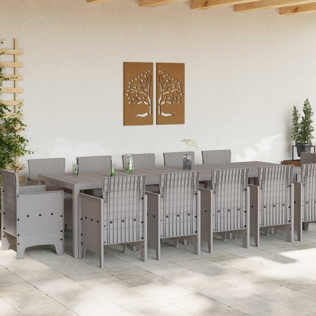 Garten Essgruppe 13 stk. Hellgrau Poly Rattan