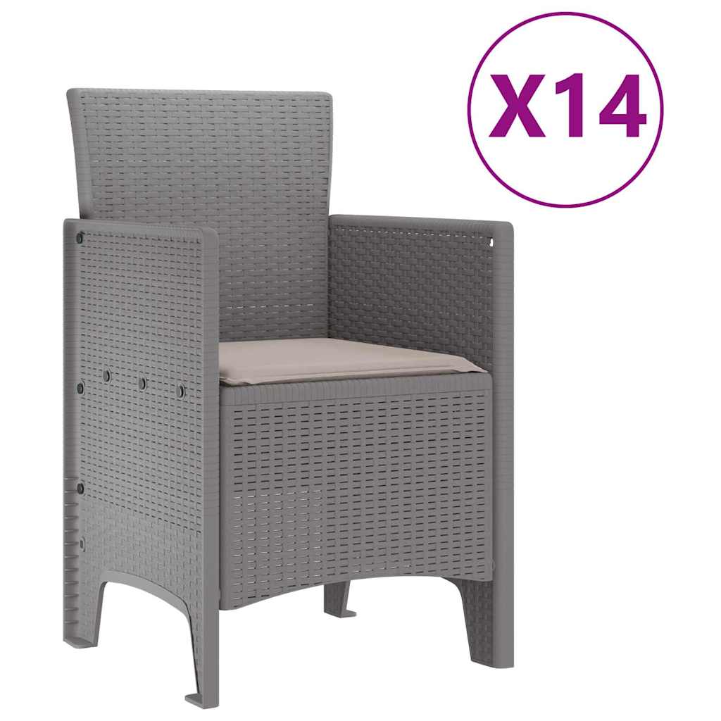 Garten Essgruppe 15 stk. Hellgrau Polt Rattan