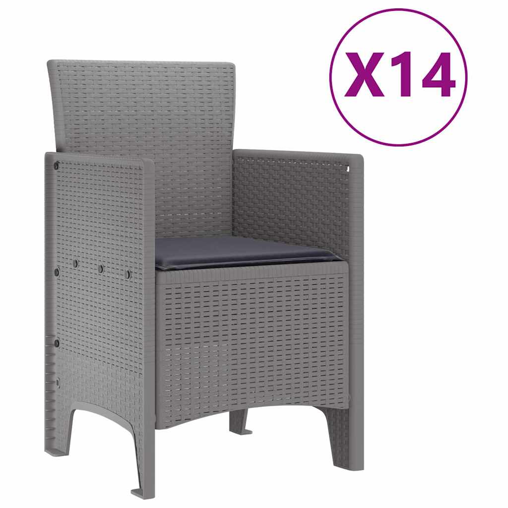 Garten Essgruppe 15 stk. Hellgrau Polt Rattan