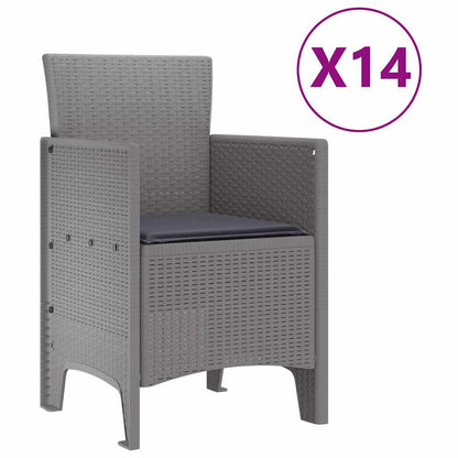Garten Essgruppe 15 stk. Hellgrau Polt Rattan