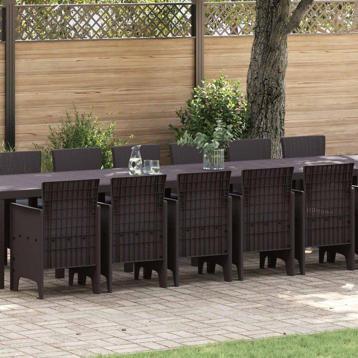 Garten-Esszimmergarnitur mit Kissen 17 stk. Braun PP