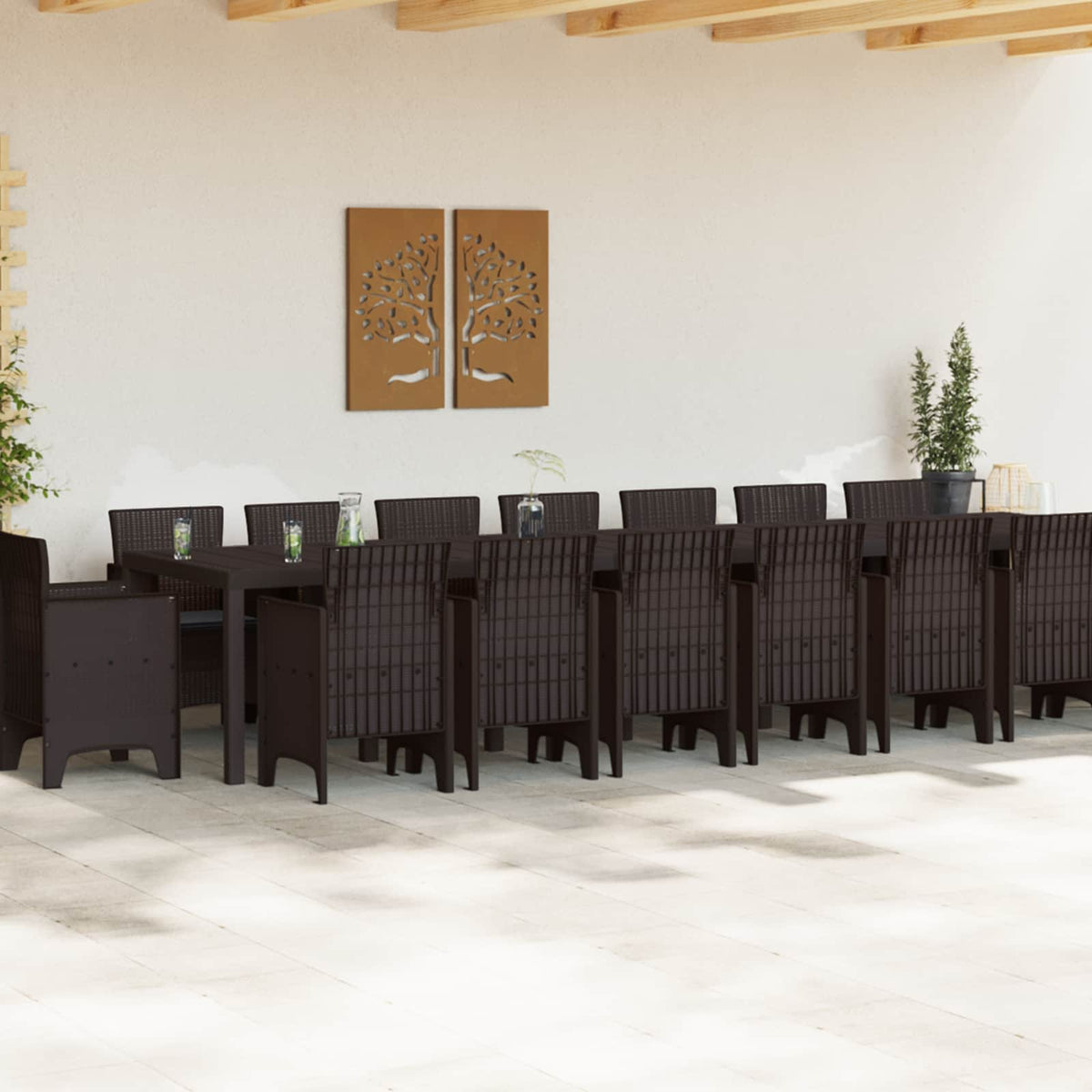 Garten-Esszimmergarnitur mit Kissen 17 stk. Braun PP