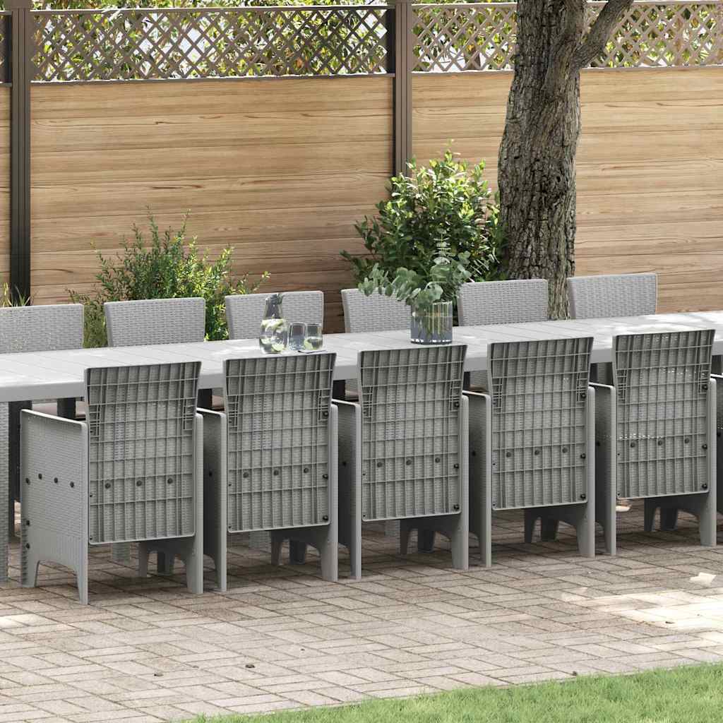 Garten-Esszimmergarnitur mit Kissen 17 stk. Hellgrau PP