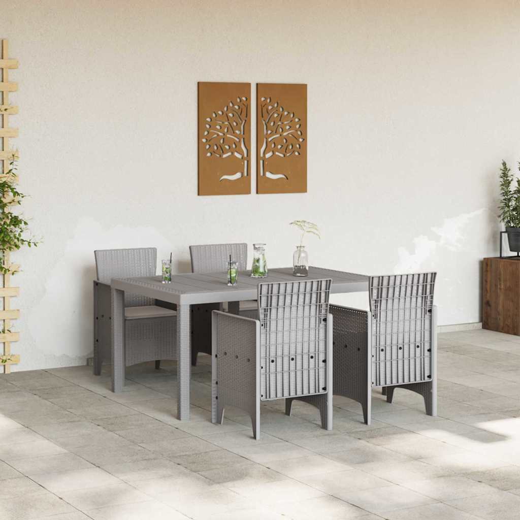 Garten Essgruppe 5 Stk. Hellgrau Polt Rattan