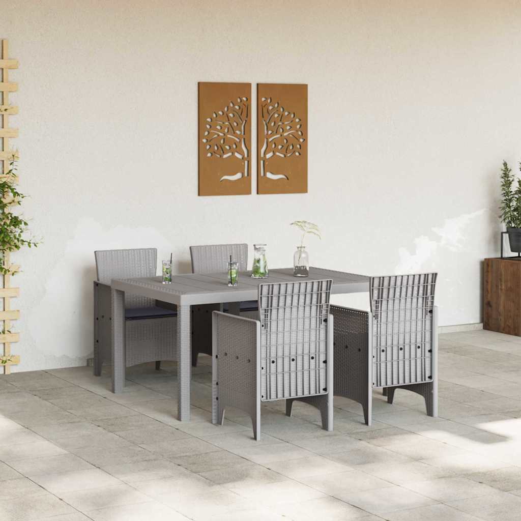 Garten Essgruppe 5 stk. Hellgrau Polt Rattan