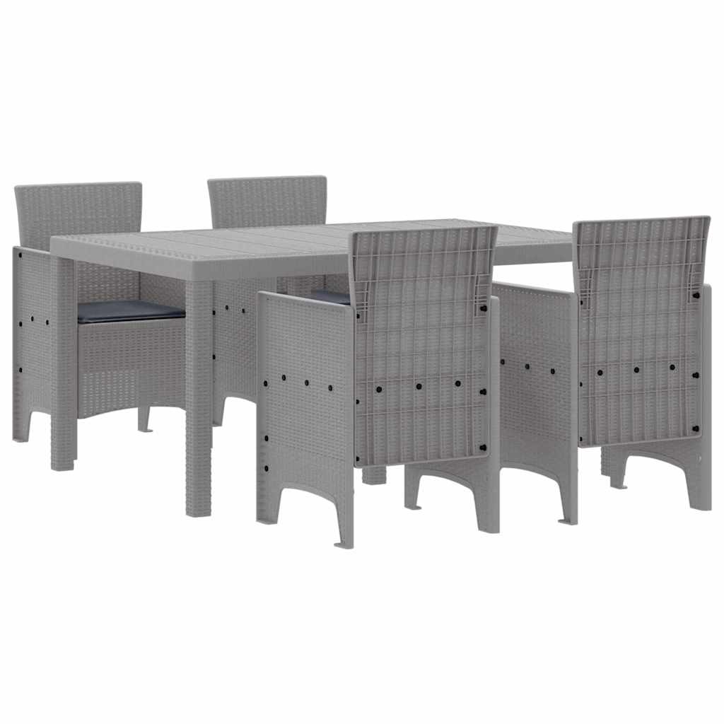 Garten Essgruppe 5 stk. Hellgrau Polt Rattan