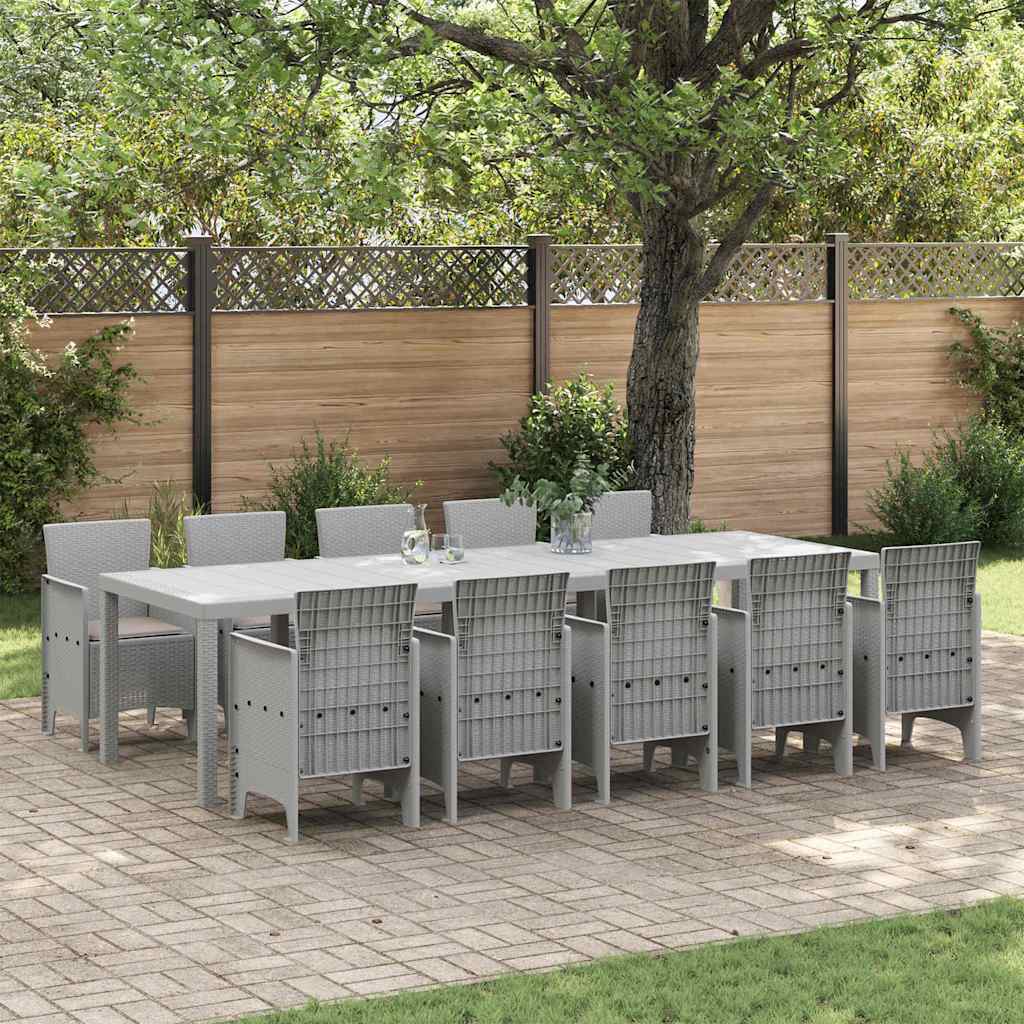 Garten Essgruppe 11 stk. Hellgrau Poly Rattan