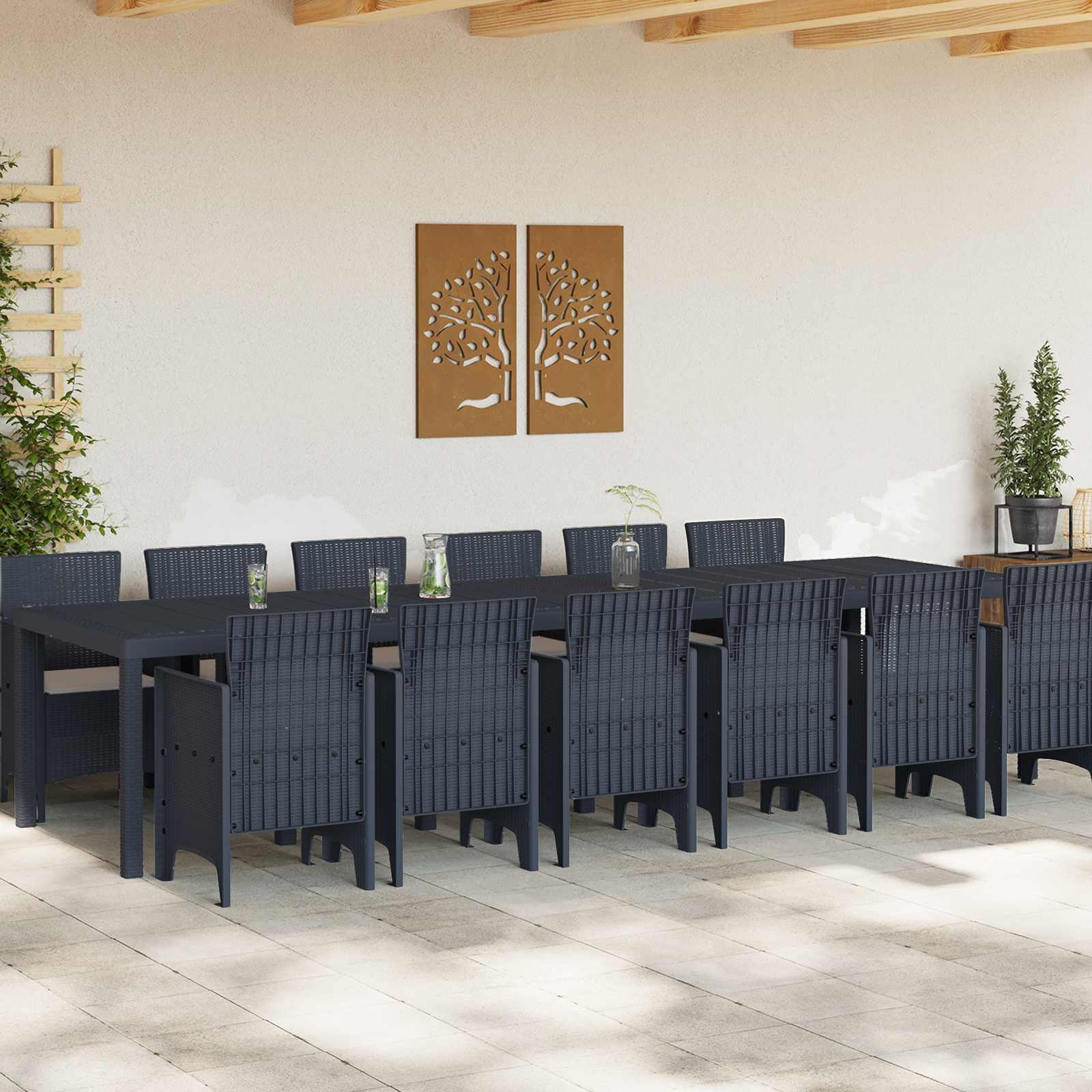 Garten Essgruppe 13 stk. Anthrazit Polt Rattan