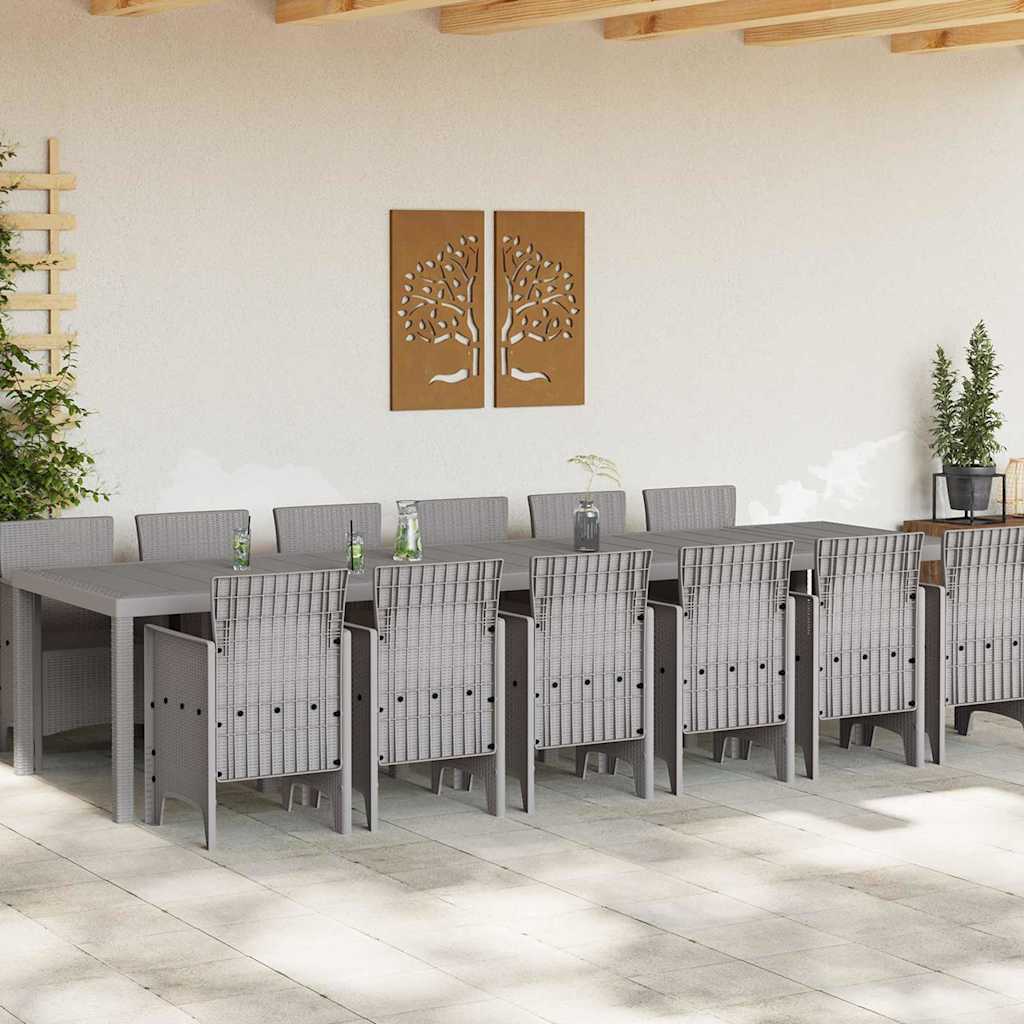 Garten Essgruppe 13 stk. Hellgrau Polt Rattan