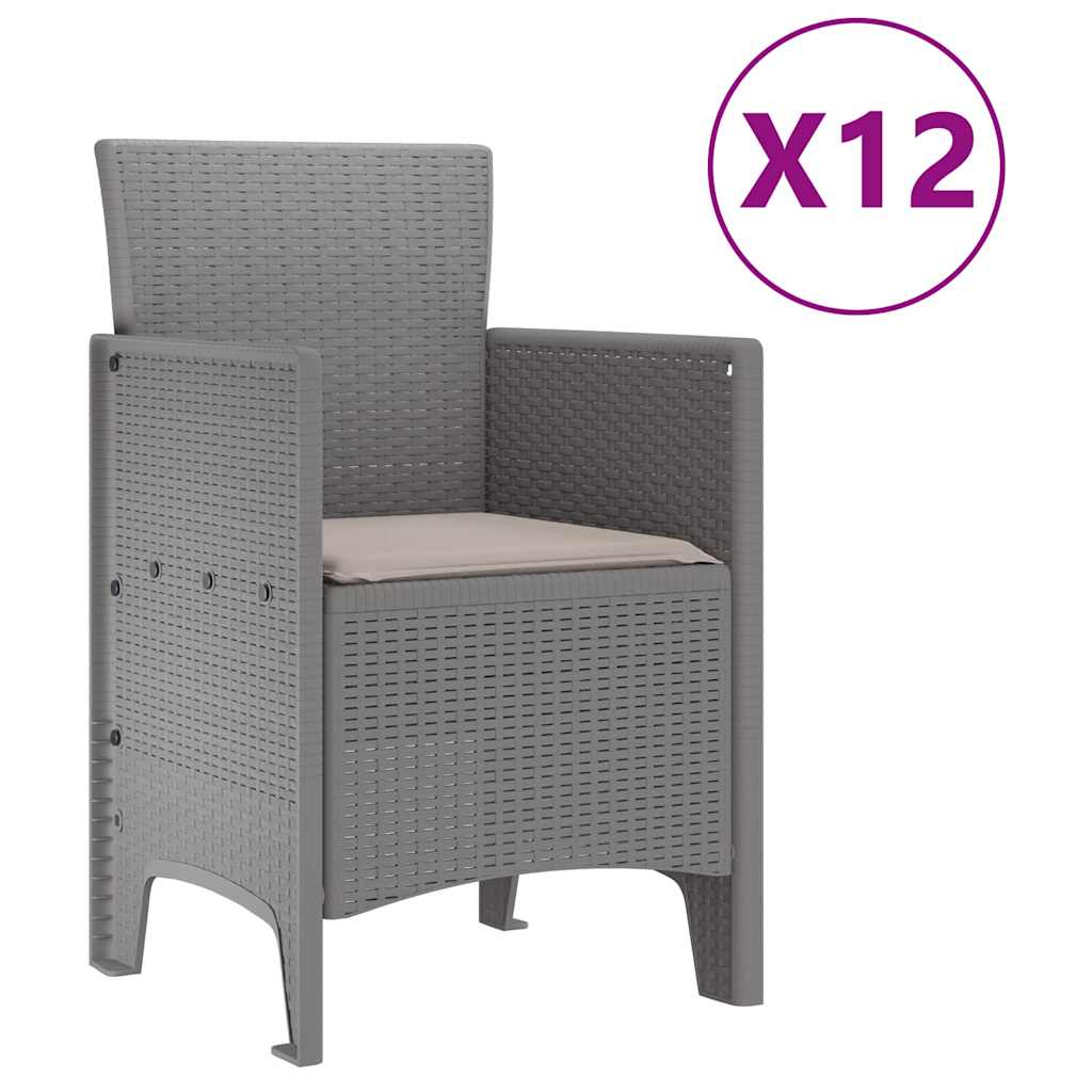 Garten Essgruppe 13 stk. Hellgrau Polt Rattan