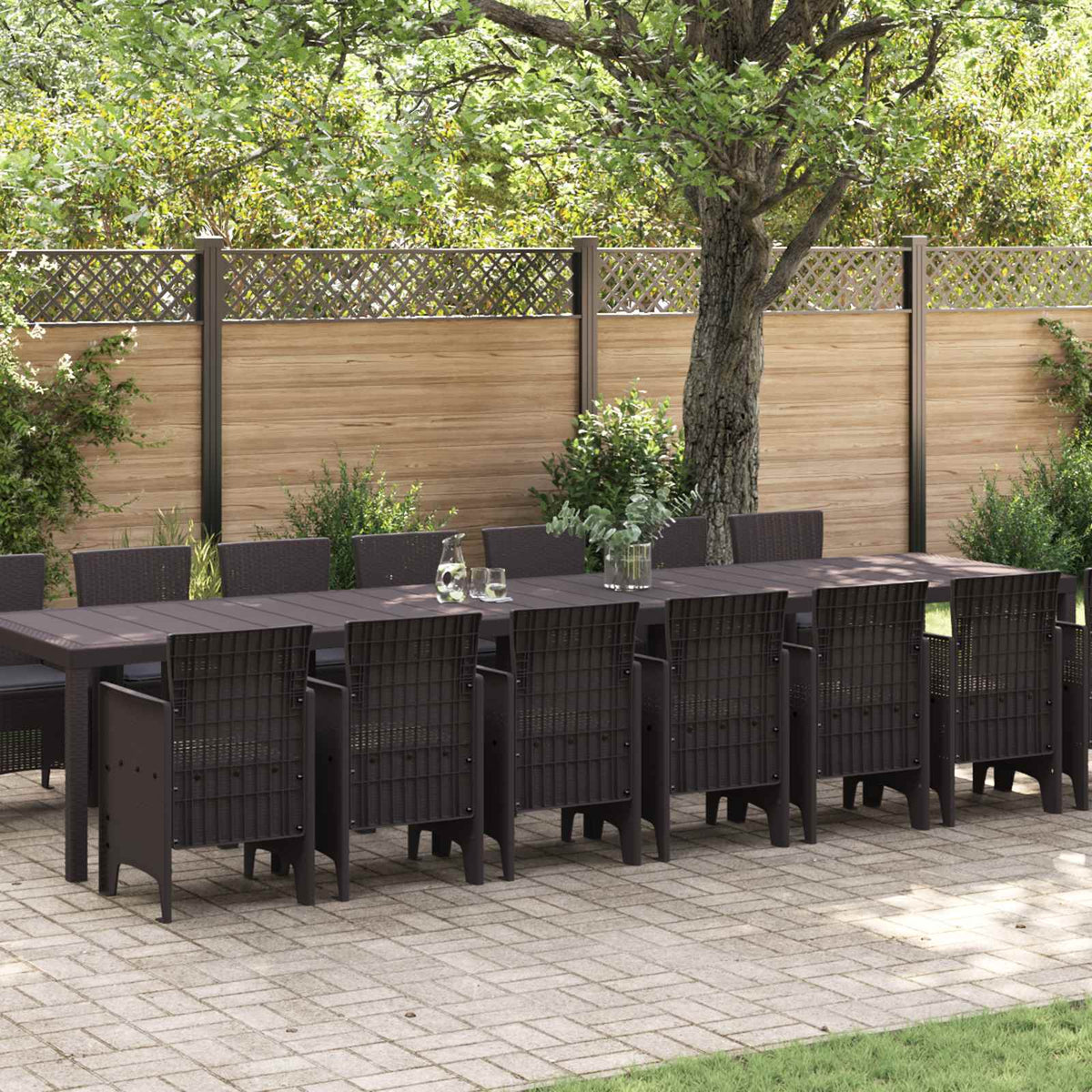 Garten-Esszimmergarnitur mit Kissen 15 stk. Braun PP