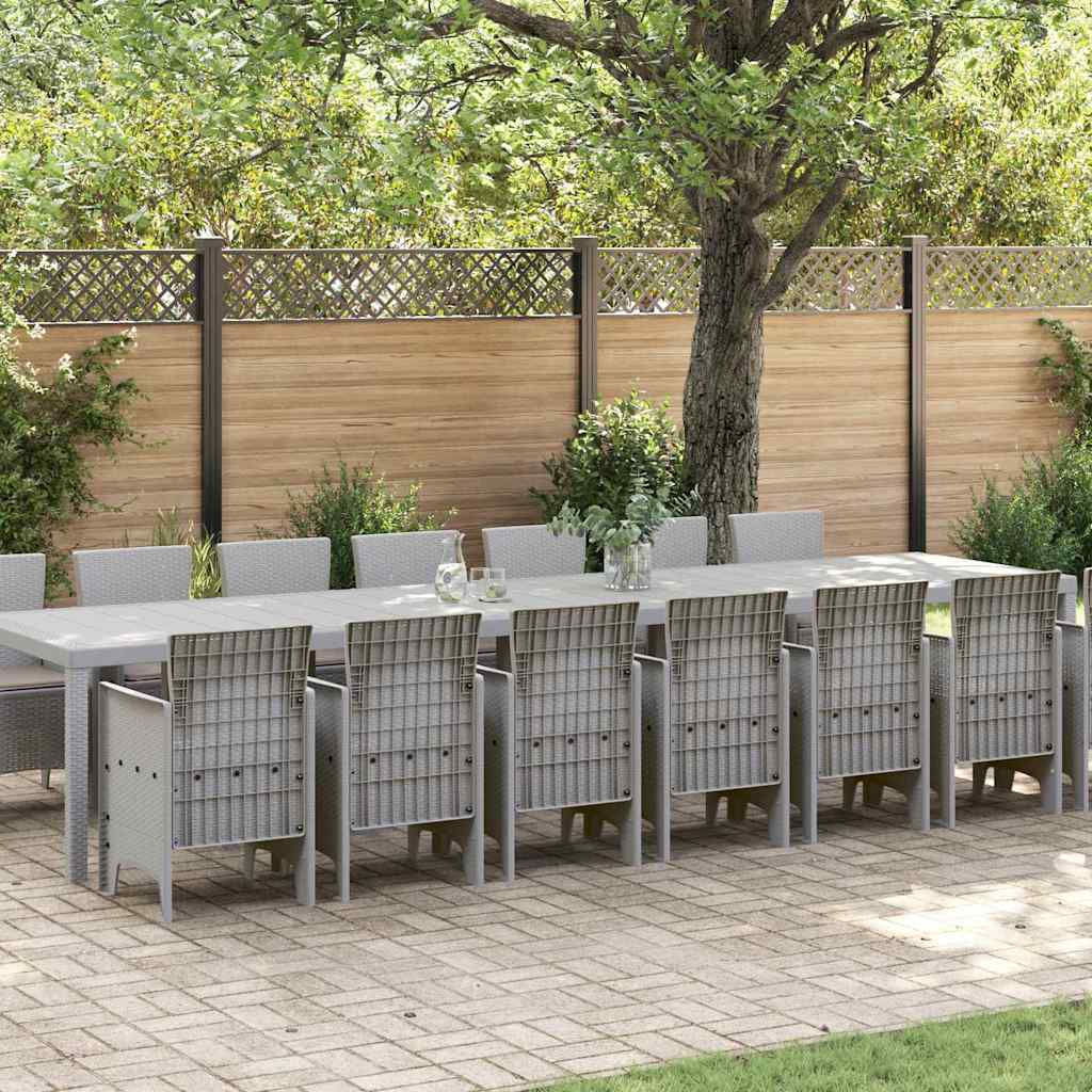Garten-Esszimmergarnitur mit Kissen 15 stk. Hellgrau PP