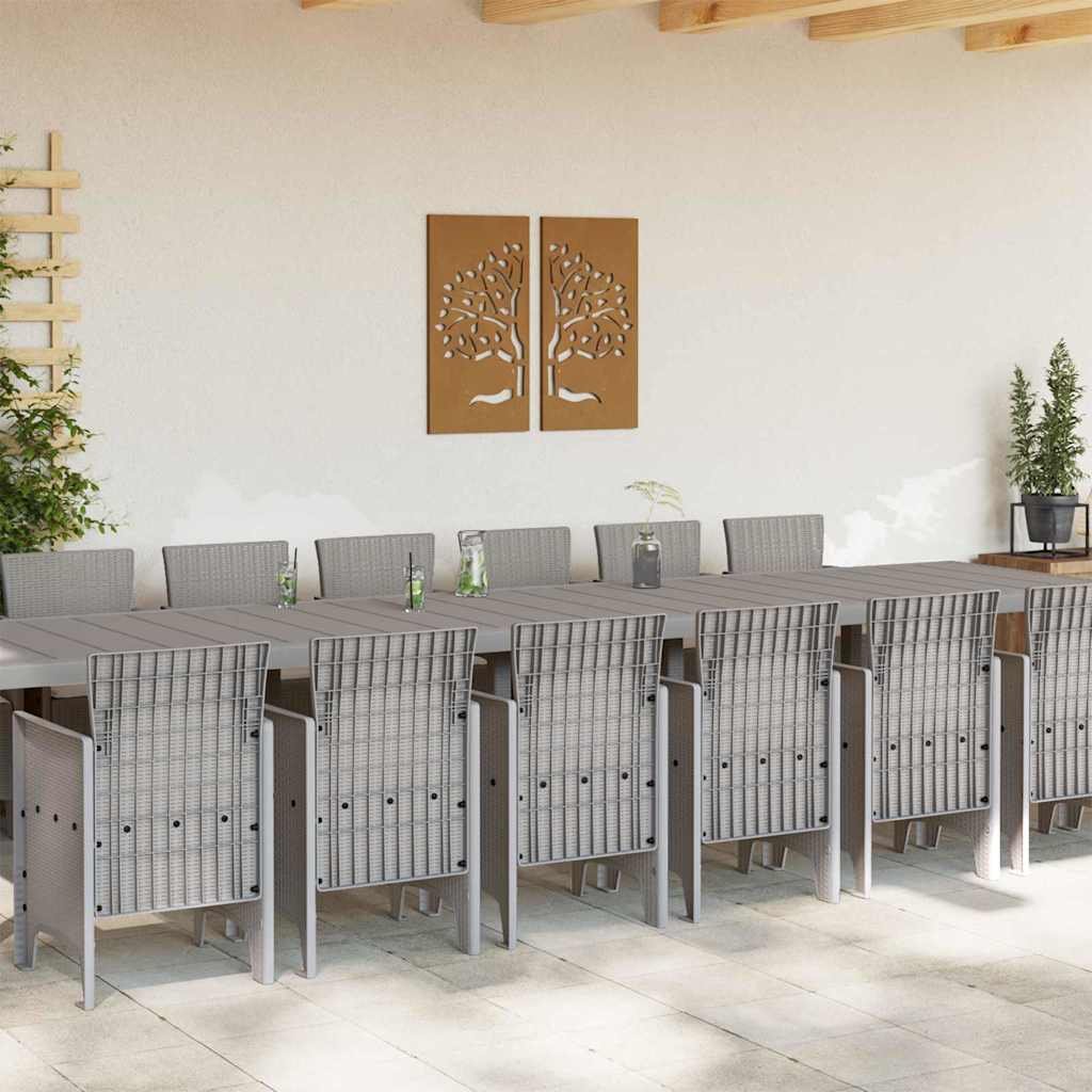 Garten-Esszimmergarnitur mit Kissen 15 stk. Hellgrau PP