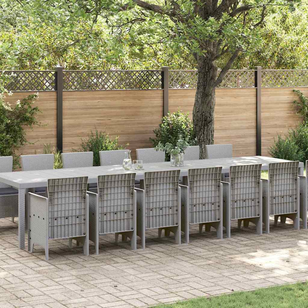 Garten-Esszimmergarnitur mit Kissen 15 stk. Hellgrau PP
