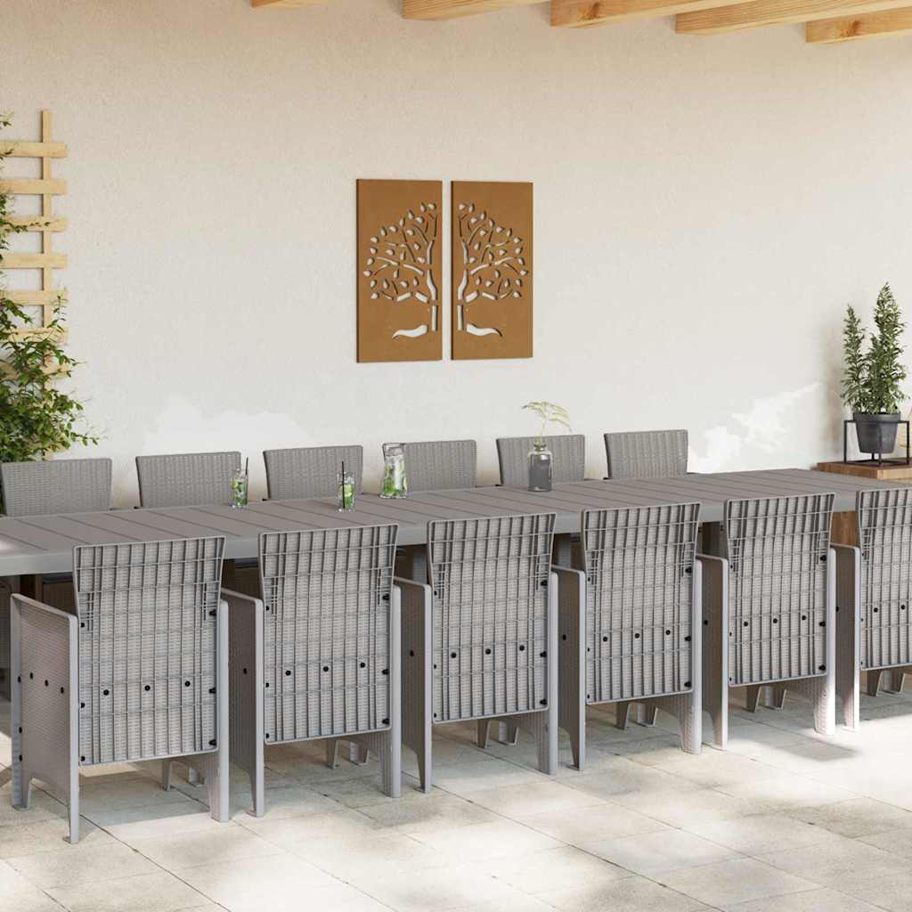 Garten-Esszimmergarnitur mit Kissen 15 stk. Hellgrau PP